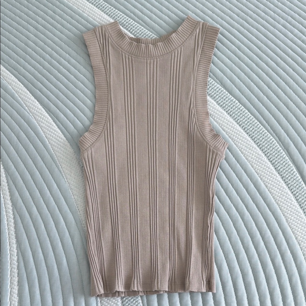 Zara Tan Ribbed Fitted Tank Top